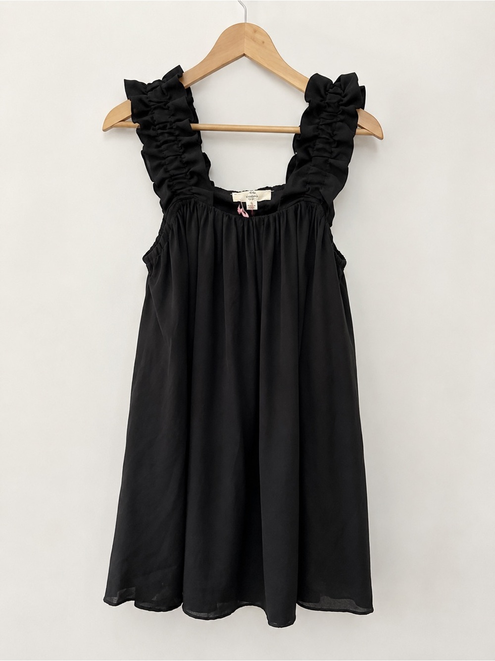 Entro Black Ruffle Strap Babydoll Mini Dress NWT Small - Picture 2 of 4